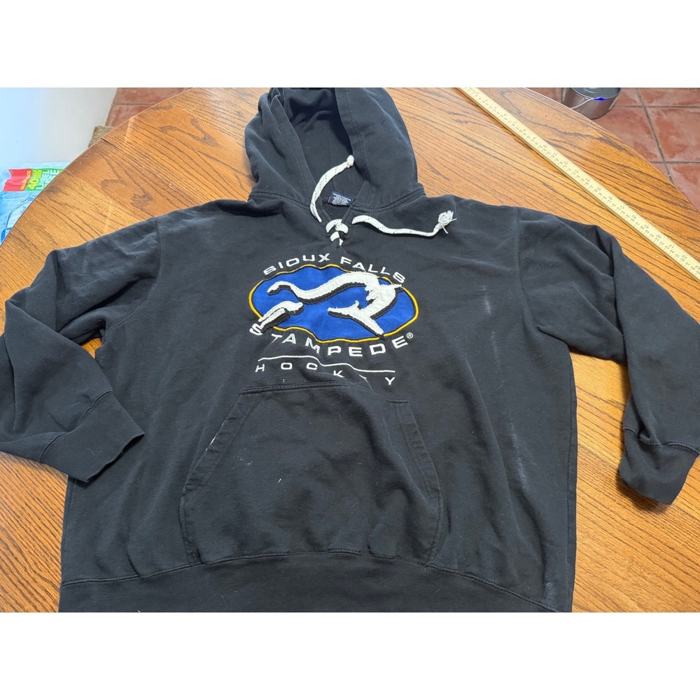 MV Sport Sioux Falls Stampede Hockey Lace Up Hoodie Black XXL USHL Sweatshirt